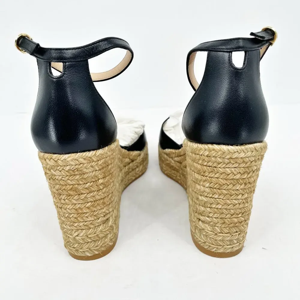 Stuart Weitzman Womens Nudistcurve Espadrille Wedge Sandals Size 10.5B Black NIB